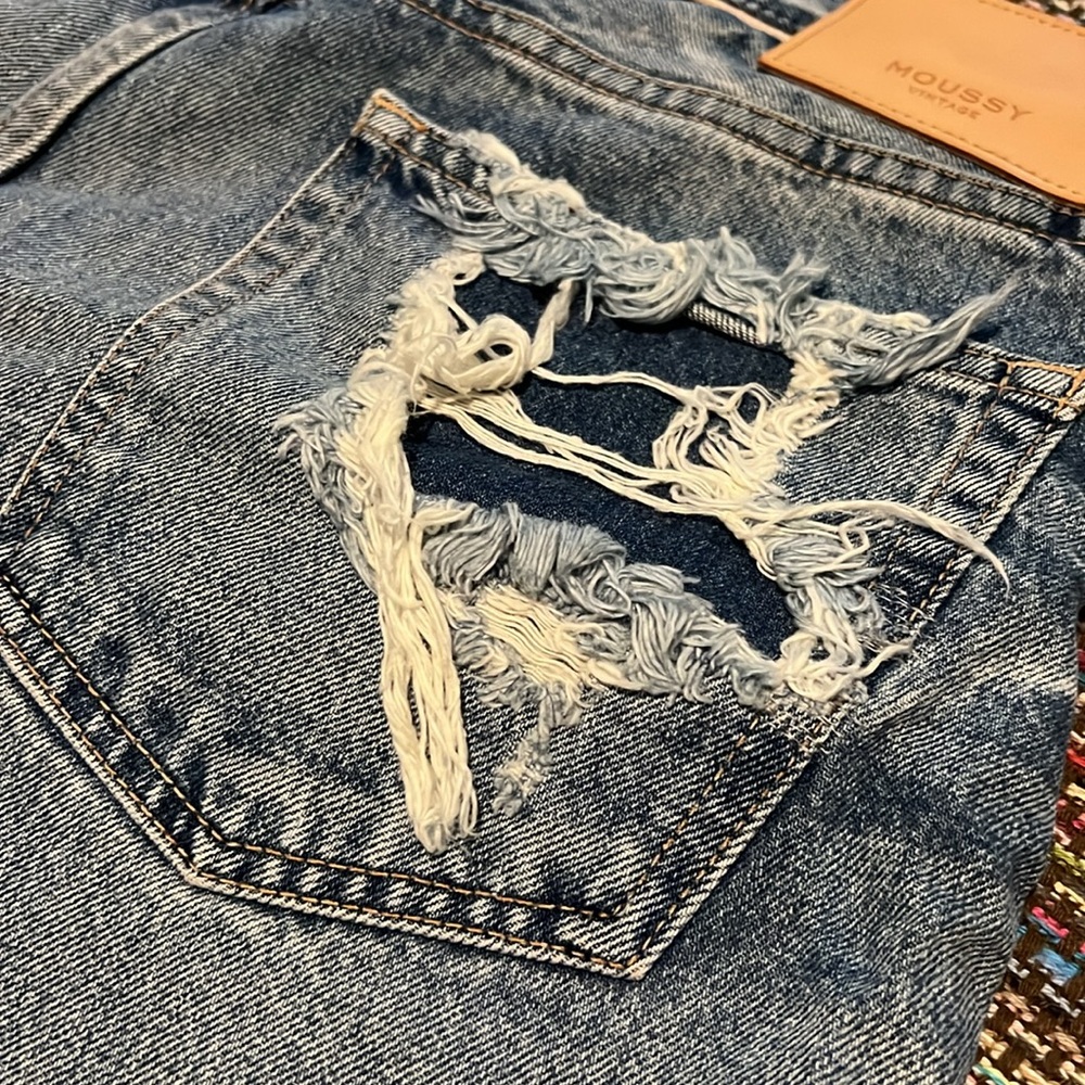 MOUSSY VINTAGE Altadena Short 28 Blue Cut Off Denim High Rise Distressed - Picture 11 of 12